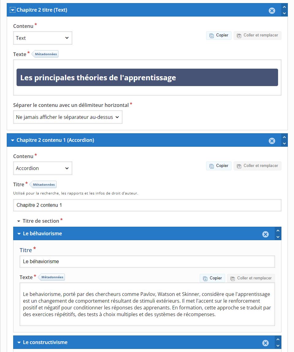 Construction des activités H5P d'une page