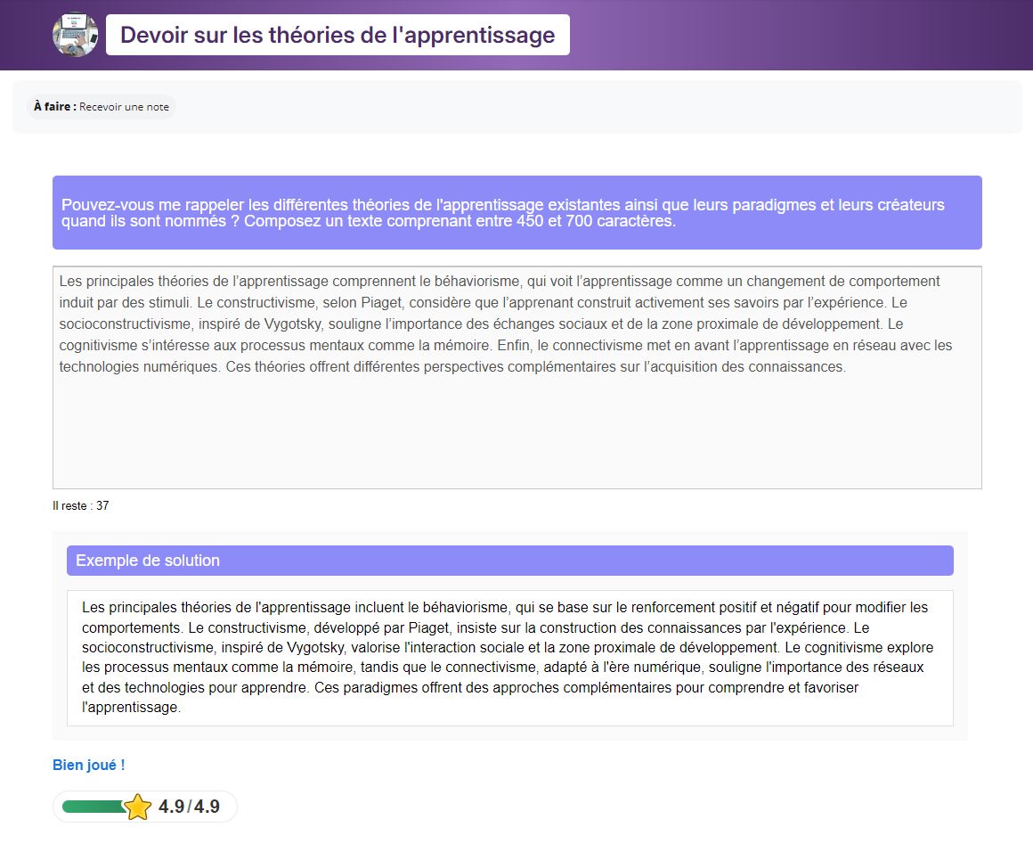 Correction auto d'un devoir dans H5P