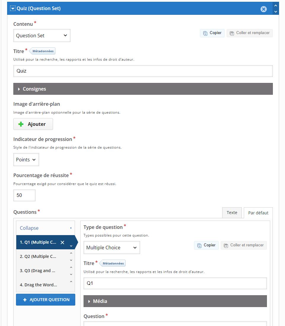 Création d'un quiz H5P