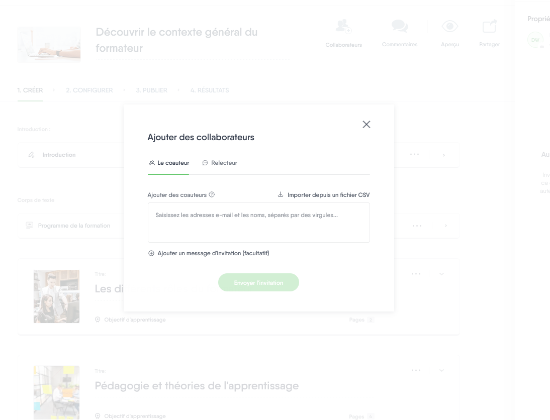 Interface collaborative dans Easygenerator