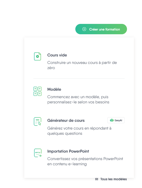 Options de génération de cours Easygenerator