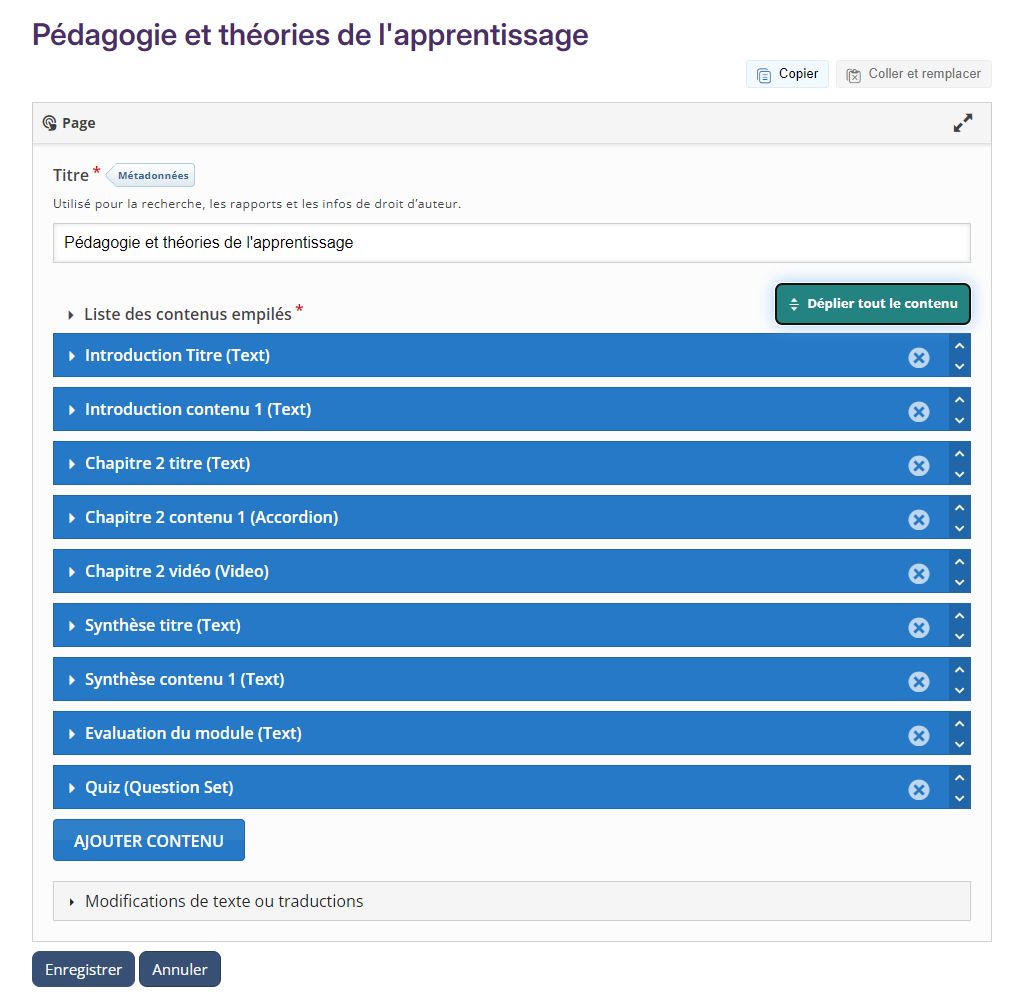 Construction des chapitres d'une page H5P