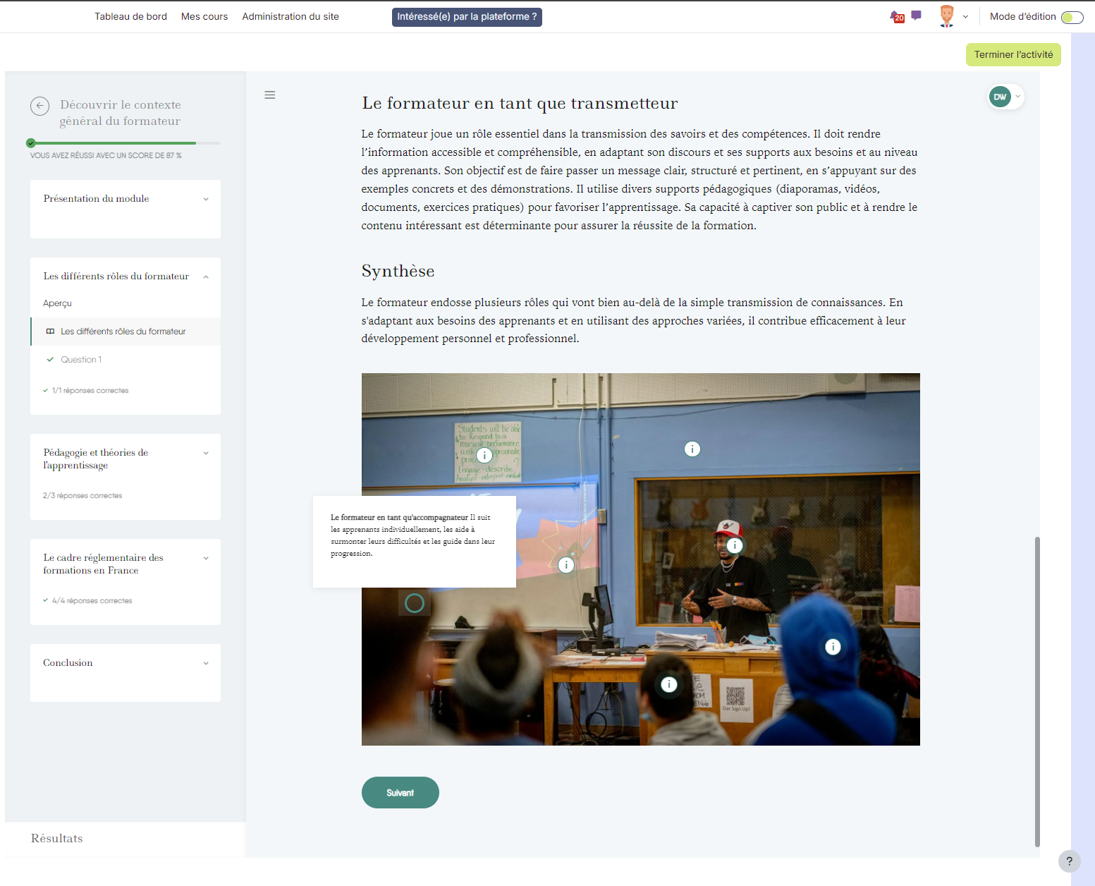 Module Easygenerator avec un hotspot dans LMS Moodle préparé par Trainterra